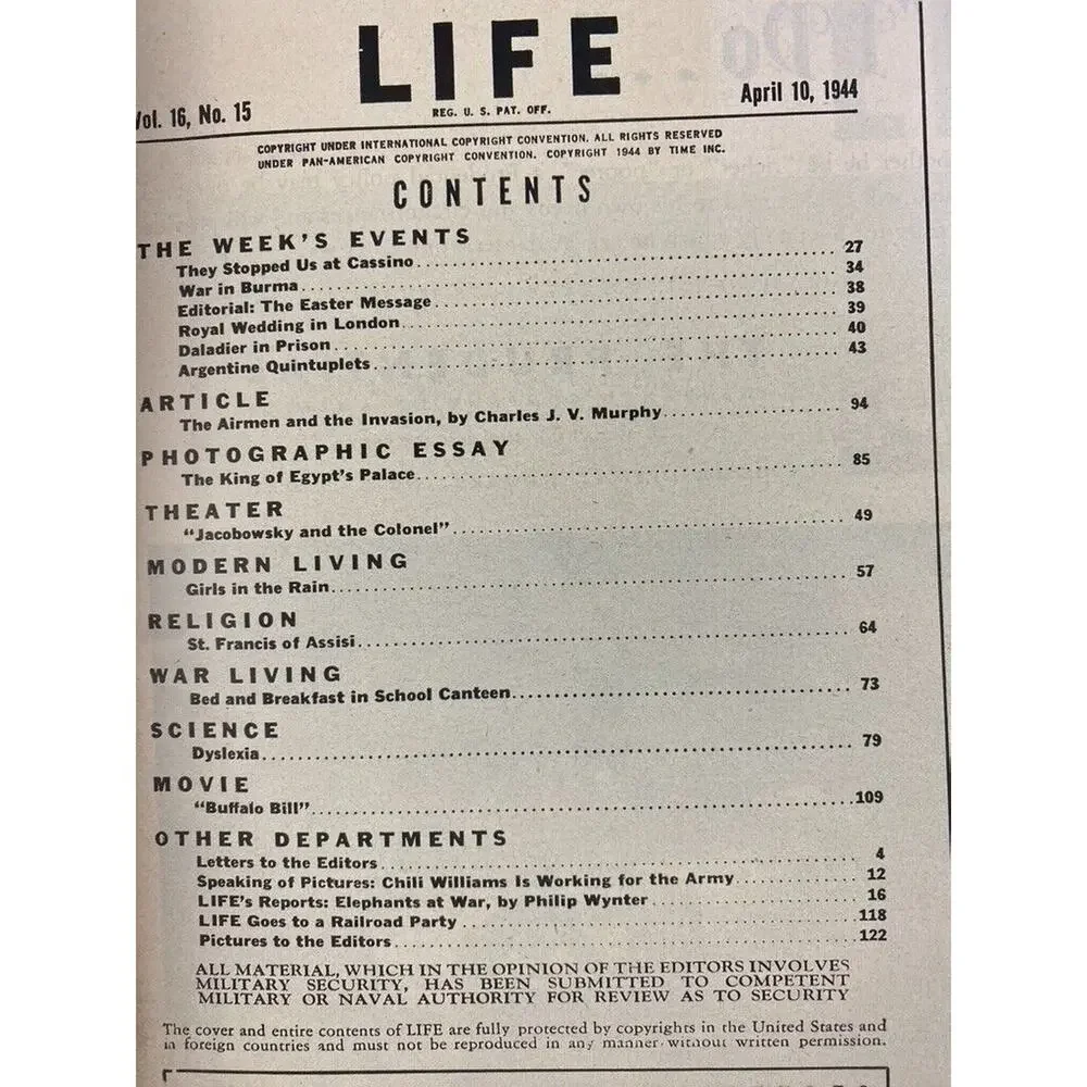 LIFE Magazine April 10 1944 Berlin's Bomber Air Marshal Harris WWII Cover